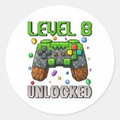 Verjaardag Jongen Level 8 Ontgrendeld 8e Verjaarda Ronde Sticker (Voorkant)