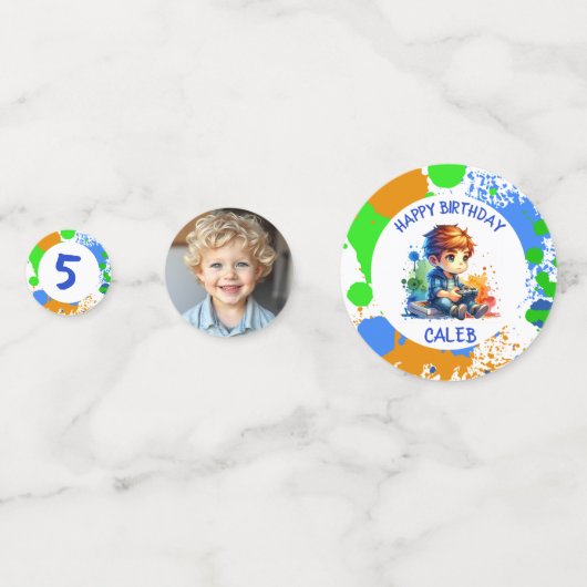 Verjaardag Jongen naam en leeftijd Gepersonaliseer Confetti (Achterkanten)