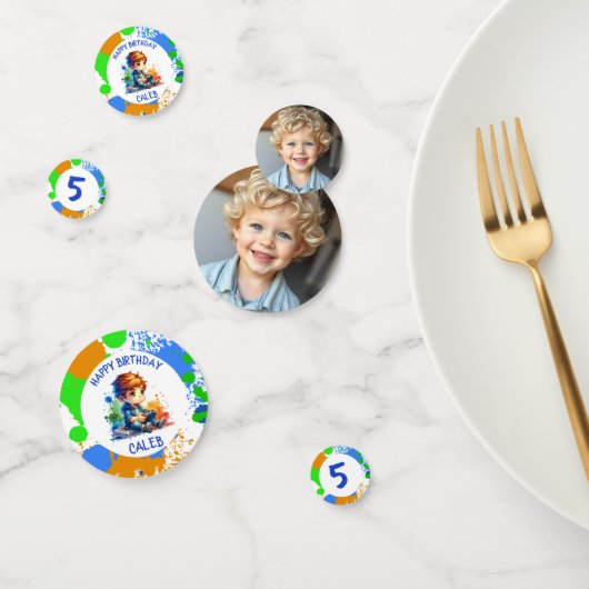 Verjaardag Jongen naam en leeftijd Gepersonaliseer Confetti (Groep)