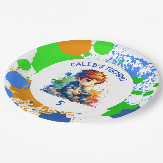 Verjaardag Jongen naam en leeftijd Gepersonaliseer Papieren Bordje (Gekanteld)