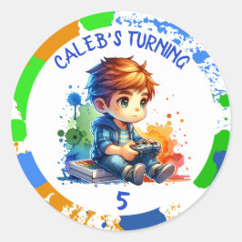 Verjaardag Jongen naam en leeftijd Gepersonaliseer Ronde Sticker