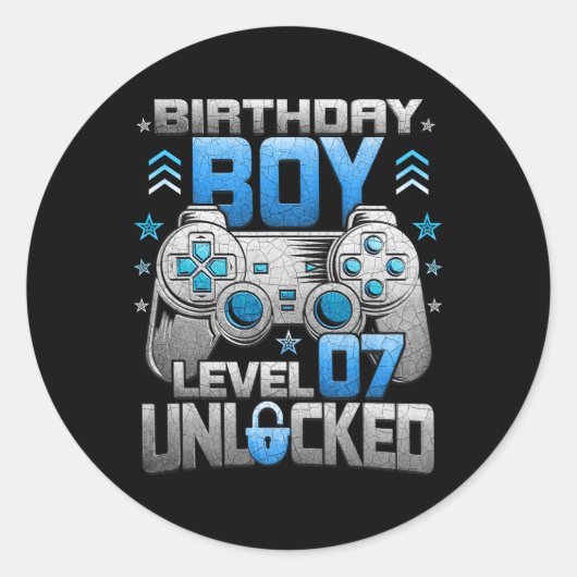 Verjaardag Jongen Niveau 7 Ontgrendeld Video Game  Ronde Sticker (Voorkant)