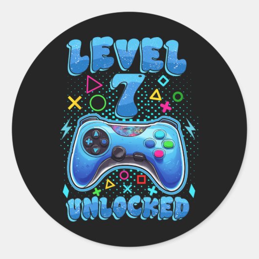 Verjaardag Jongen Niveau 7 Unlocked Video Gamer Ve Ronde Sticker (Voorkant)