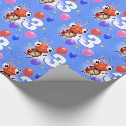 Verjaardag Jongen of Meisje leeftijd 3 Ladybug inp Cadeaupapier (Hoek)