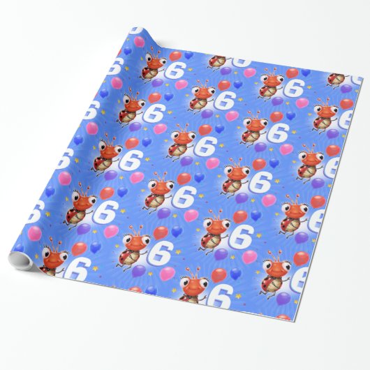 Verjaardag Jongen of Meisje leeftijd 6 Ladybug inp Cadeaupapier (Uitgerold)