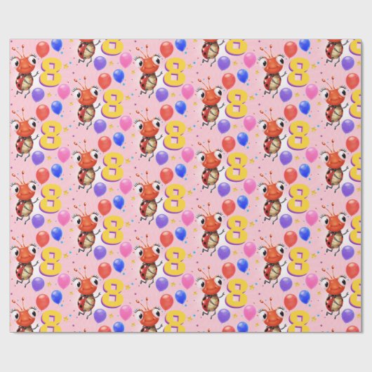 Verjaardag Jongen of Meisje leeftijd 8 lieveheersb Cadeaupapier (Vlak)