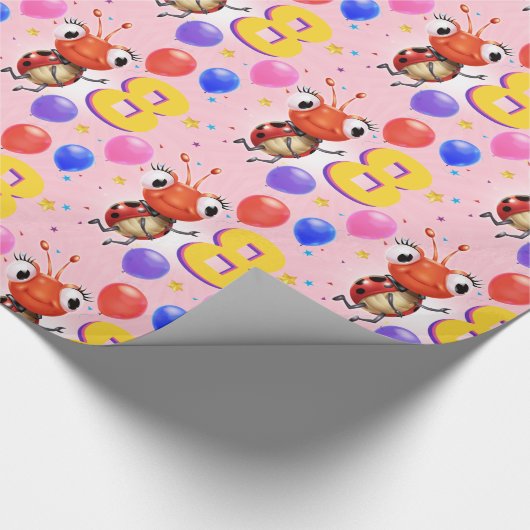 Verjaardag Jongen of Meisje leeftijd 8 lieveheersb Cadeaupapier (Hoek)