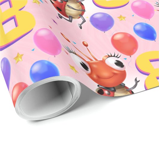 Verjaardag Jongen of Meisje leeftijd 8 lieveheersb Cadeaupapier (Rol Hoek)