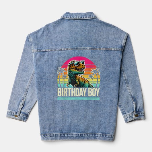 Verjaardag Jongen T-Rex Retro Sunset Cool  Tri-B Denim Jacket (Achterkant)