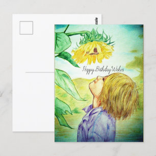 Verjaardag Jongen Zonnebloem Ansichtkaart Briefkaart