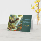 Verjaardag Jongens Dinosauriërs  Kaart (Gele Bloem)