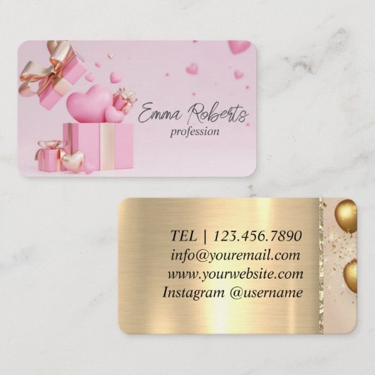 Verjaardag Jubileum Gift Wit Roze Goud Ballonnen Visitekaartje (Voorkant / Achterkant)