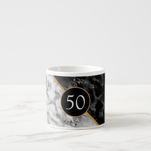 Verjaardag Jubileum Mok Geschenk Zwart Wit Marmer (Voorkant)