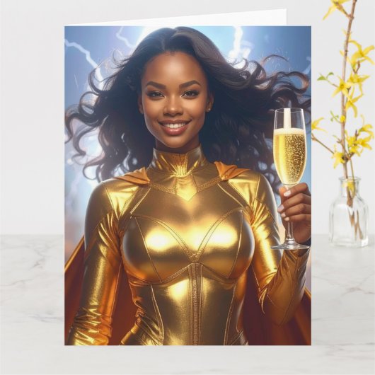 Verjaardag & Jubileum Superheld Kaart (Gele Bloem)