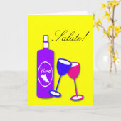 Verjaardag juichen wijnfles en glazen kaart (Gele Bloem)