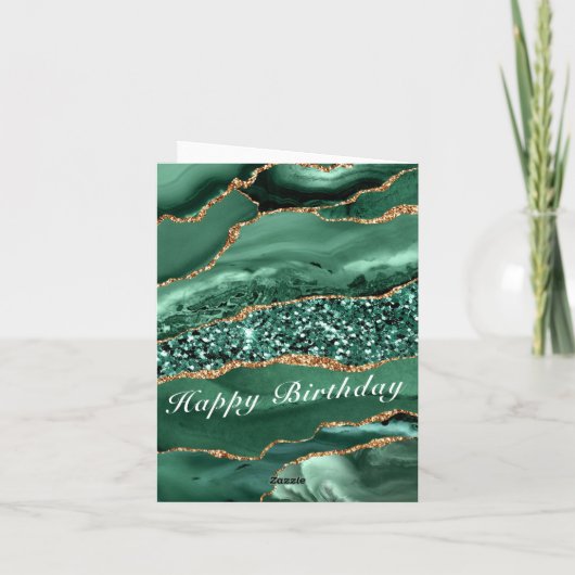 Verjaardag Kaart Agaat Groen Goud Glitter Smaragd (Achterkant)