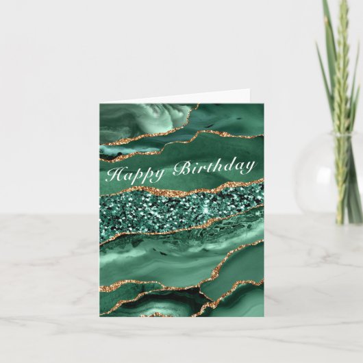 Verjaardag Kaart Agaat Groen Goud Glitter Smaragd (Voorkant)