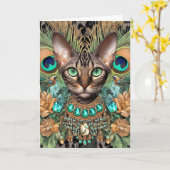 Verjaardag Kaart Bengalen Tijger Kat Peacock Feath (Gele Bloem)