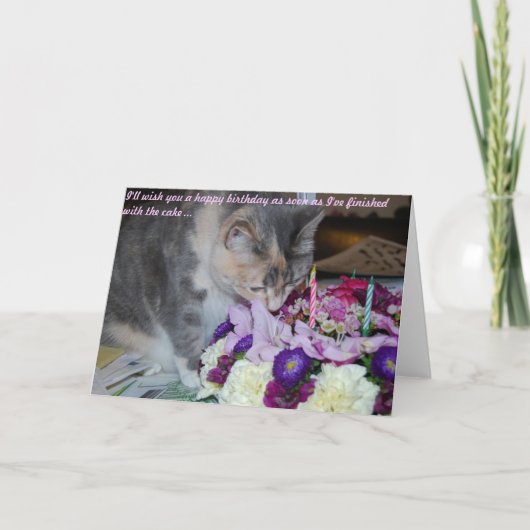 Verjaardag Kaart, bloemen en kat Kaart (Voorkant)