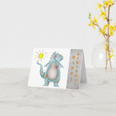 Verjaardag Kaart - Blue Dino Design 2 (Gele Bloem)