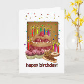 Verjaardag Kaart - Cakes Cookies Cup Cakes Kaarsen (Gele Bloem)