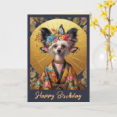Verjaardag Kaart | Chinese Crested Kimono Verjaard (Gele Bloem)