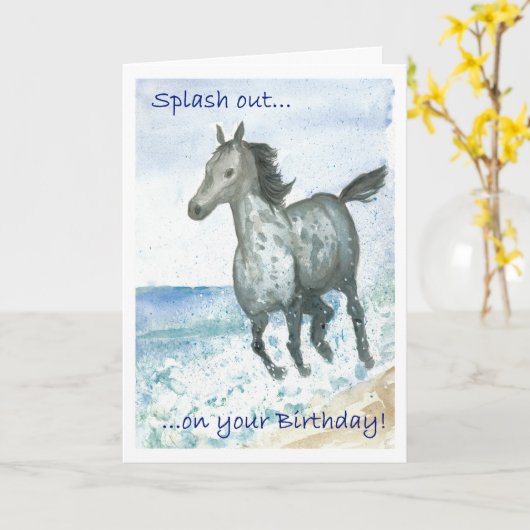 Verjaardag Kaart - Connemara Pony on Beach (Gele Bloem)