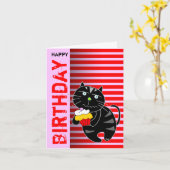 Verjaardag Kaart Cupcake Black Cat (Gele Bloem)