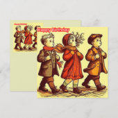 VERJAARDAG KAART ~ Drie Schattigee Retro Kinderen  (Voorkant / Achterkant)