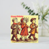 VERJAARDAG KAART ~ Drie Schattigee Retro Kinderen  (Staand voorkant)
