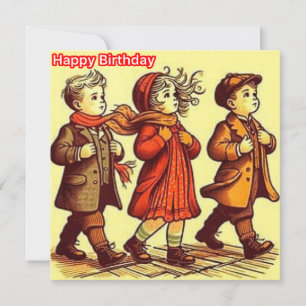 VERJAARDAG KAART ~ Drie Schattigee Retro Kinderen