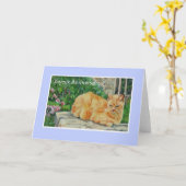Verjaardag Kaart, Franse groet, Ginger Cat Kaart (Gele Bloem)