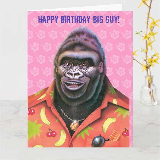 Verjaardag Kaart Grote Vain Gorilla ontwerp. (Gele Bloem)