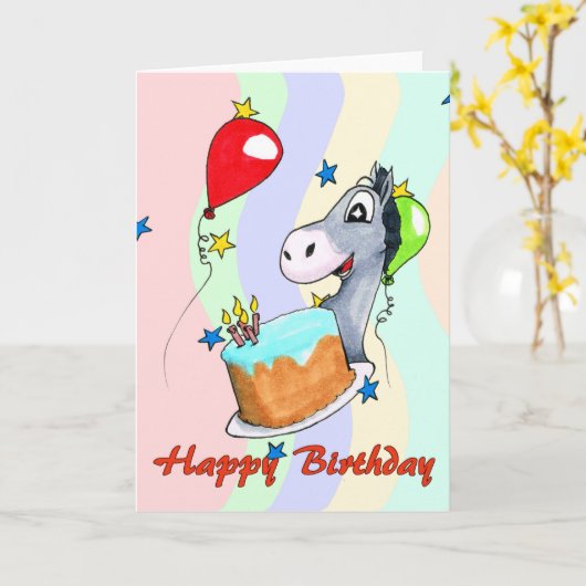 Verjaardag Kaart - Happy Donkey (Gele Bloem)