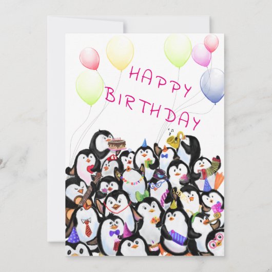 Verjaardag Kaart Happy Penguins Party (Achterkant)