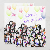 Verjaardag Kaart Happy Penguins Party (Voorkant / Achterkant)