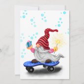 Verjaardag Kaart Happy Skater Gnome met Cadeaus (Achterkant)
