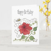 Verjaardag Kaart, hommel bij en rode hibiscus Kaart (Gele Bloem)