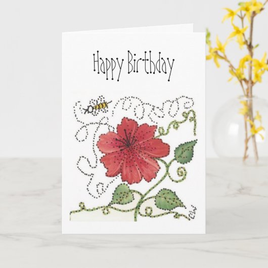 Verjaardag Kaart, hommel bij en rode hibiscus Kaart (Gele Bloem)