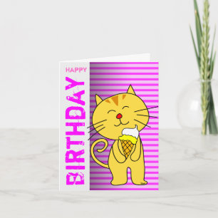 Verjaardag Kaart Ice Cream Cone Cat Pink