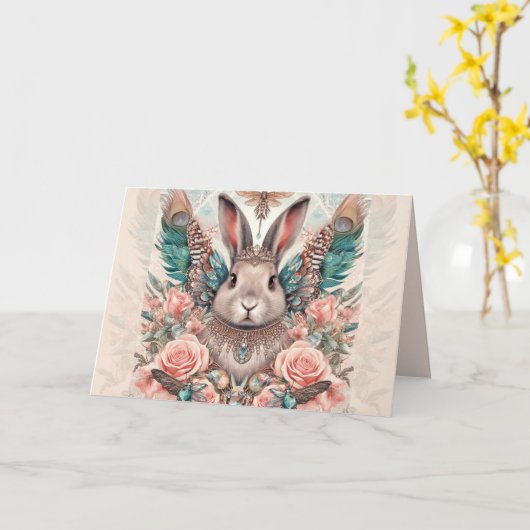 Verjaardag Kaart Konijn Engel Prinses (Gele Bloem)