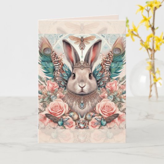 Verjaardag Kaart Konijn Engel Prinses (Gele Bloem)