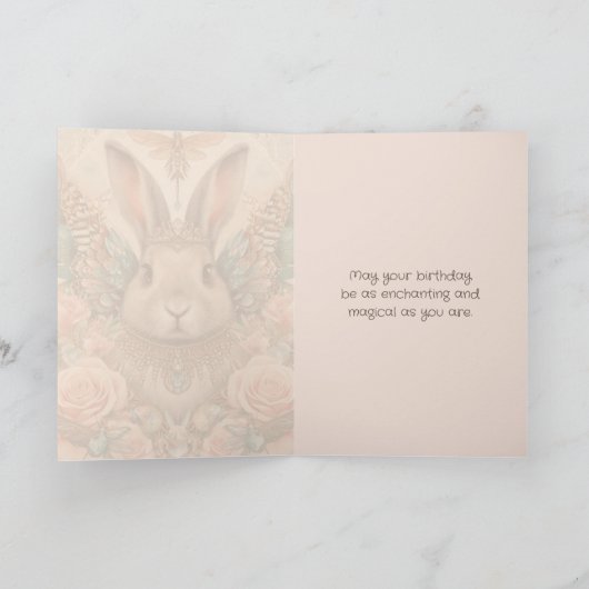 Verjaardag Kaart Konijn Engel Prinses (Binnen)