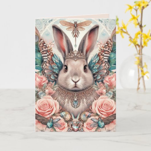 Verjaardag Kaart Konijn Engel Prinses (Gele Bloem)