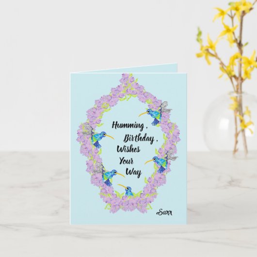 Verjaardag Kaart: Liefde van de Humming Bird's Kaart (Gele Bloem)