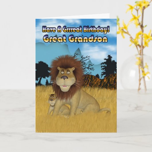 Verjaardag Kaart - Lion and Cub (Gele Bloem)