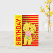 Verjaardag Kaart Lollipop Cat (Gele Bloem)