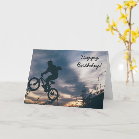 Verjaardag Kaart: Man doet trucs op de fiets Kaart (Gele Bloem)