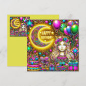 VERJAARDAG KAART ~ Meisje met fluorescerend haar ~ (Voorkant / Achterkant)