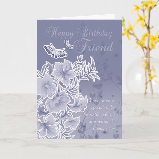 Verjaardag Kaart met bloemen en vlinders (Gele Bloem)